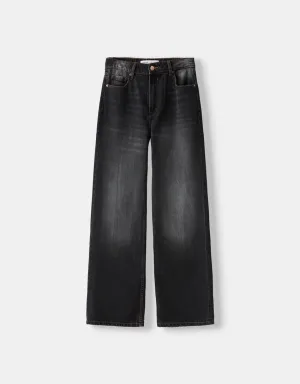 003 BK unisex premium Highwaist Black-wash wide leg baggy jeans