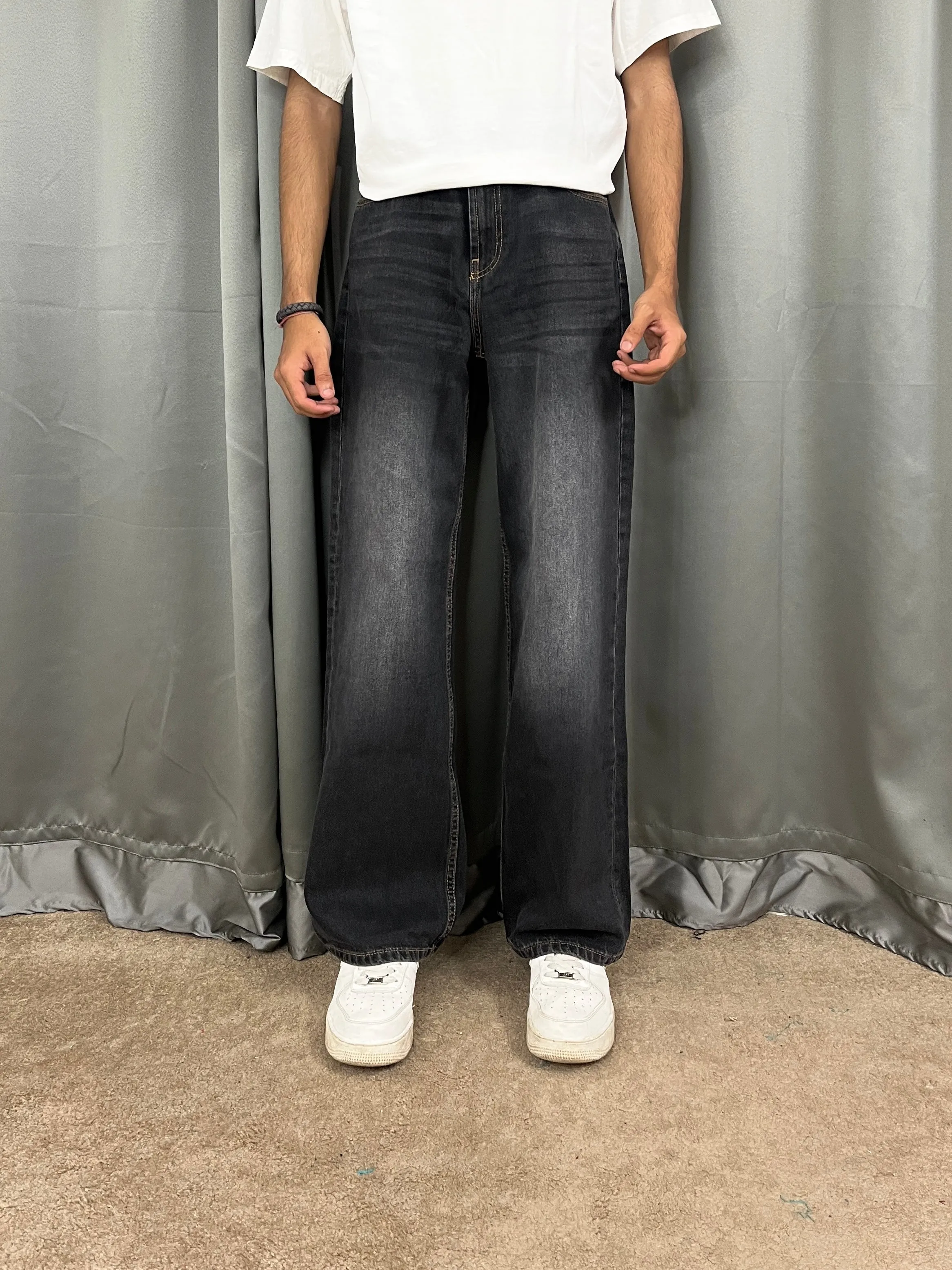 003 BK unisex premium Highwaist Black-wash wide leg baggy jeans