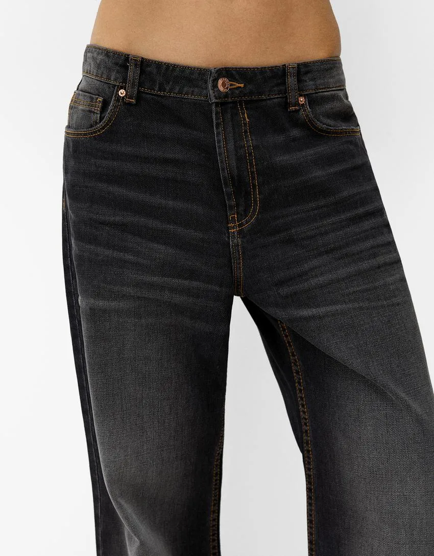 003 BK unisex premium Highwaist Black-wash wide leg baggy jeans