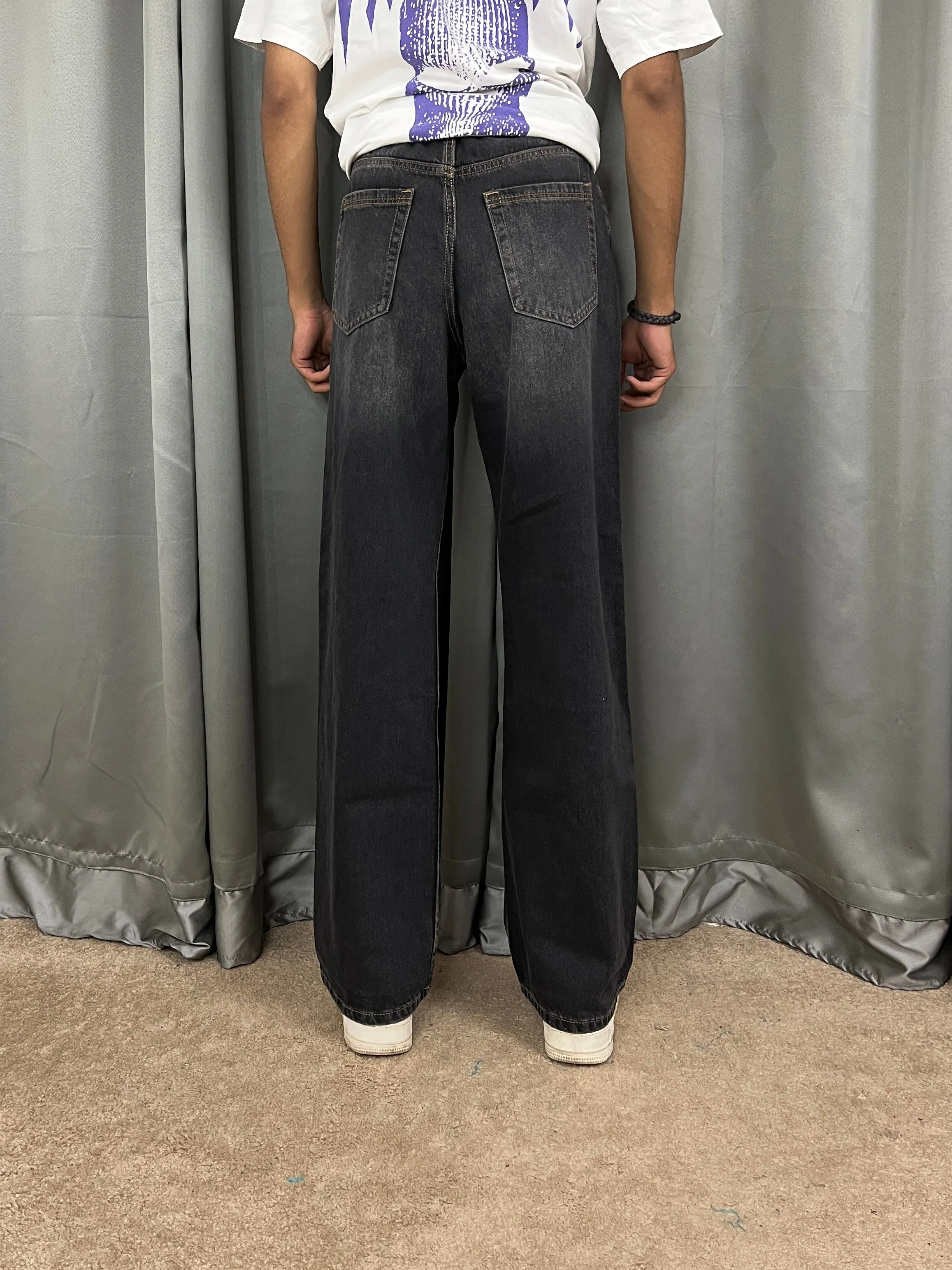 003 BK unisex premium Highwaist Black-wash wide leg baggy jeans