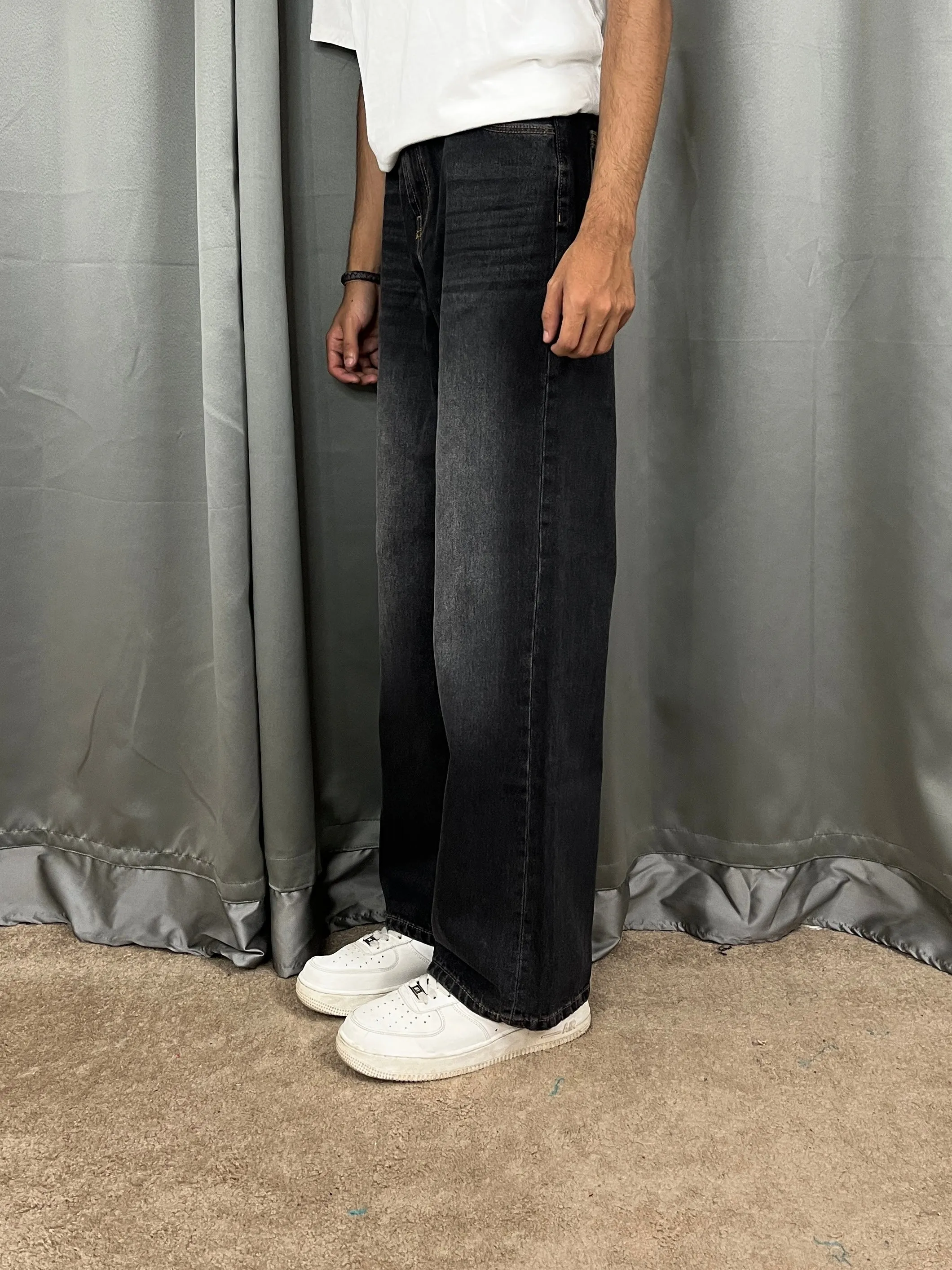 003 BK unisex premium Highwaist Black-wash wide leg baggy jeans