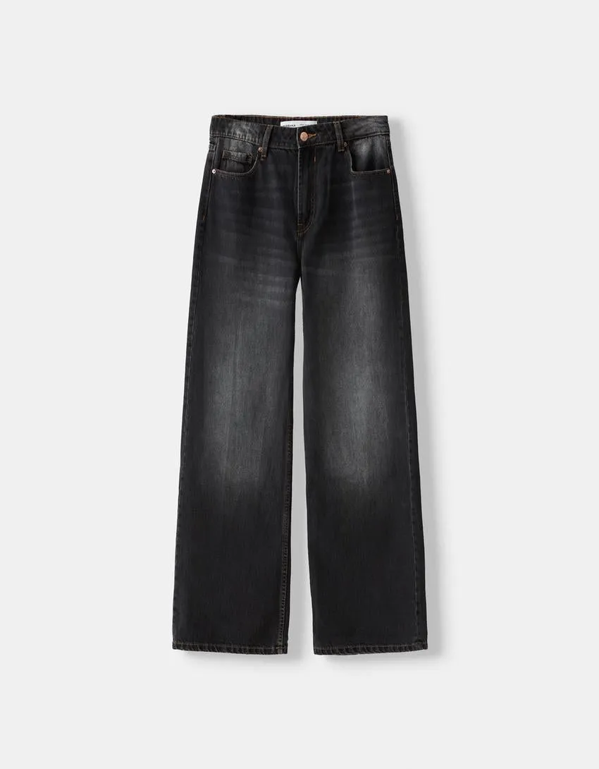 003 BK unisex premium Highwaist Black-wash wide leg baggy jeans