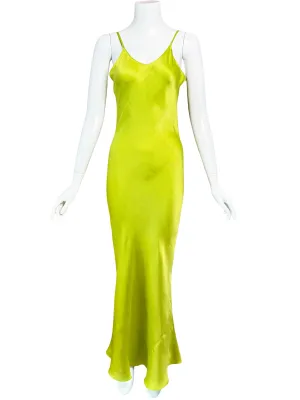 1930s Chartreuse Silk Slip Dress