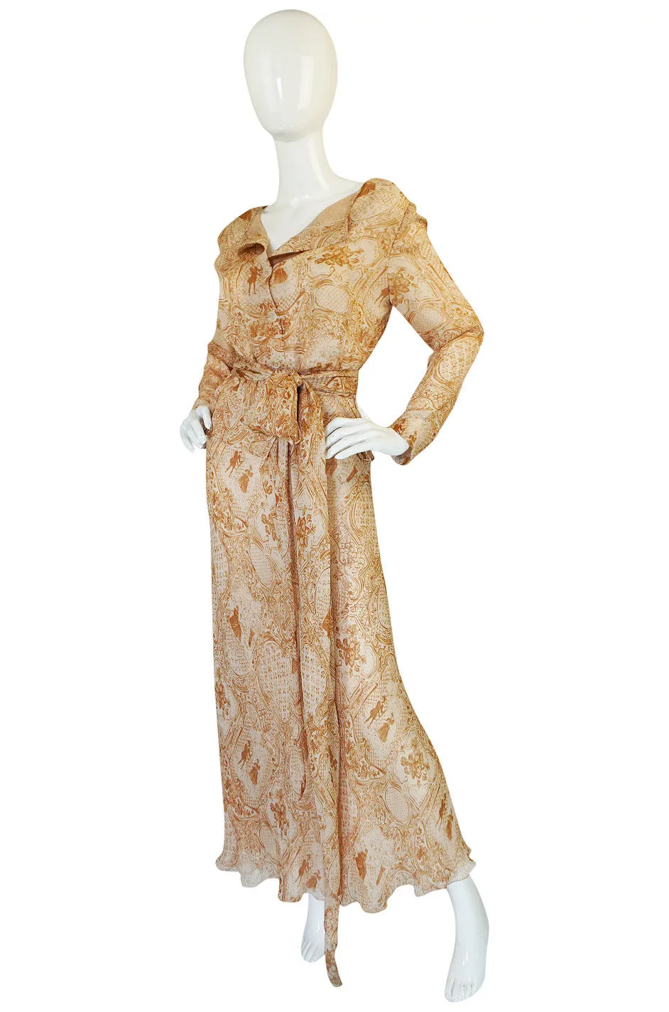 1980s Soft Painting Scenes Silk Chiffon Galanos Set