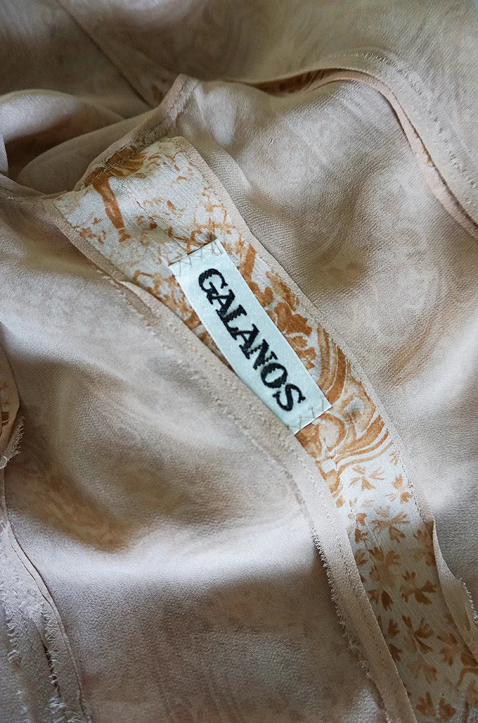 1980s Soft Painting Scenes Silk Chiffon Galanos Set