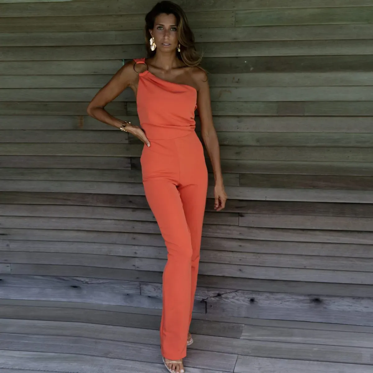 Aisla One-Shoulder Ring Detail Tailored Jumpsuit