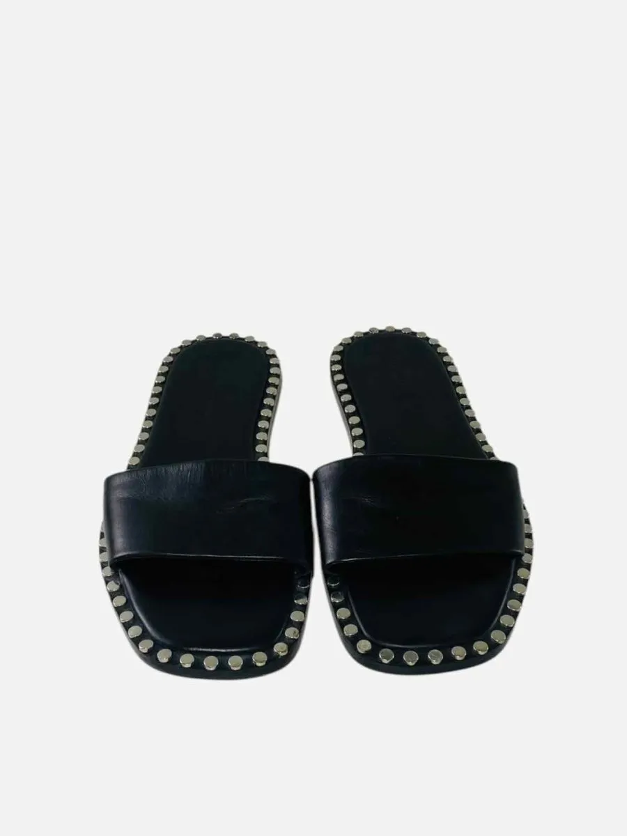 ALEXANDER WANG Studded Black Slides 36.5