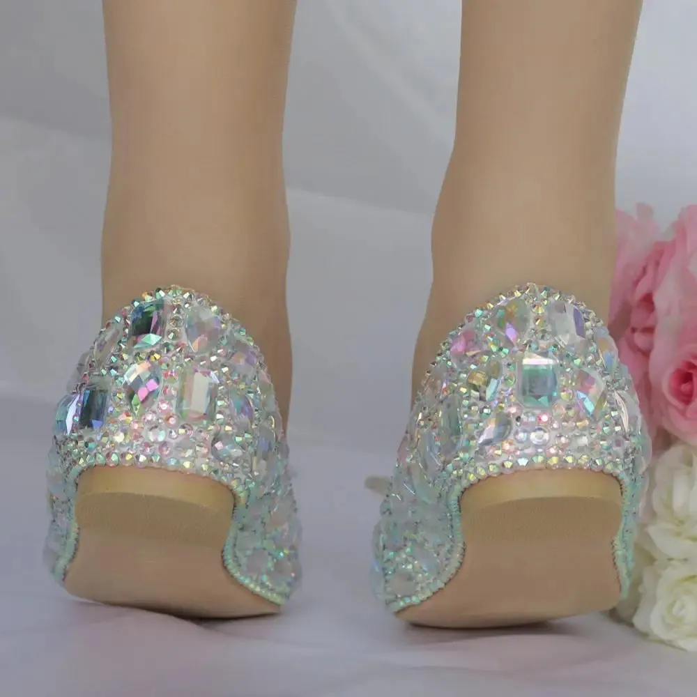 BaoYaFang 2023 New Arrive Silver AB Crystal Wedding Flat Pointed Toe Ladies Party Dress Shoes Woman performance Big Size Flat
