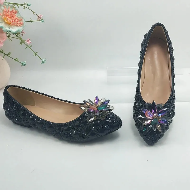 BaoYaFang 2023 New Arrive Silver AB Crystal Wedding Flat Pointed Toe Ladies Party Dress Shoes Woman performance Big Size Flat