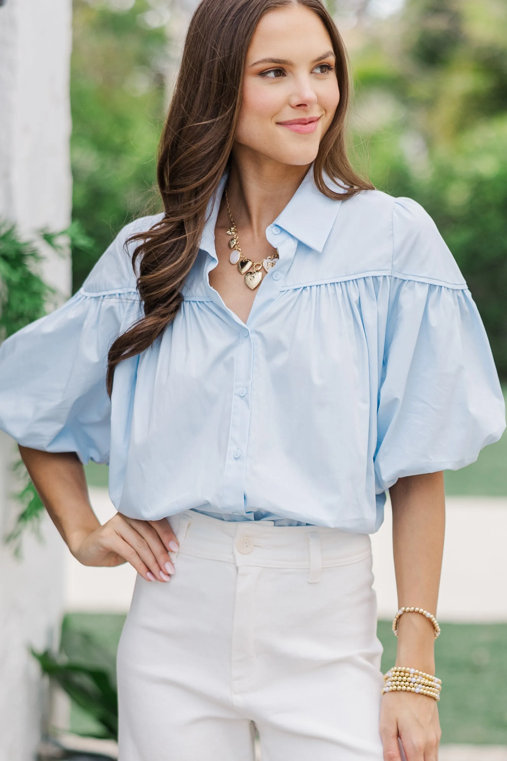 Better Than You Know Light Blue Puff Sleeve Blouse