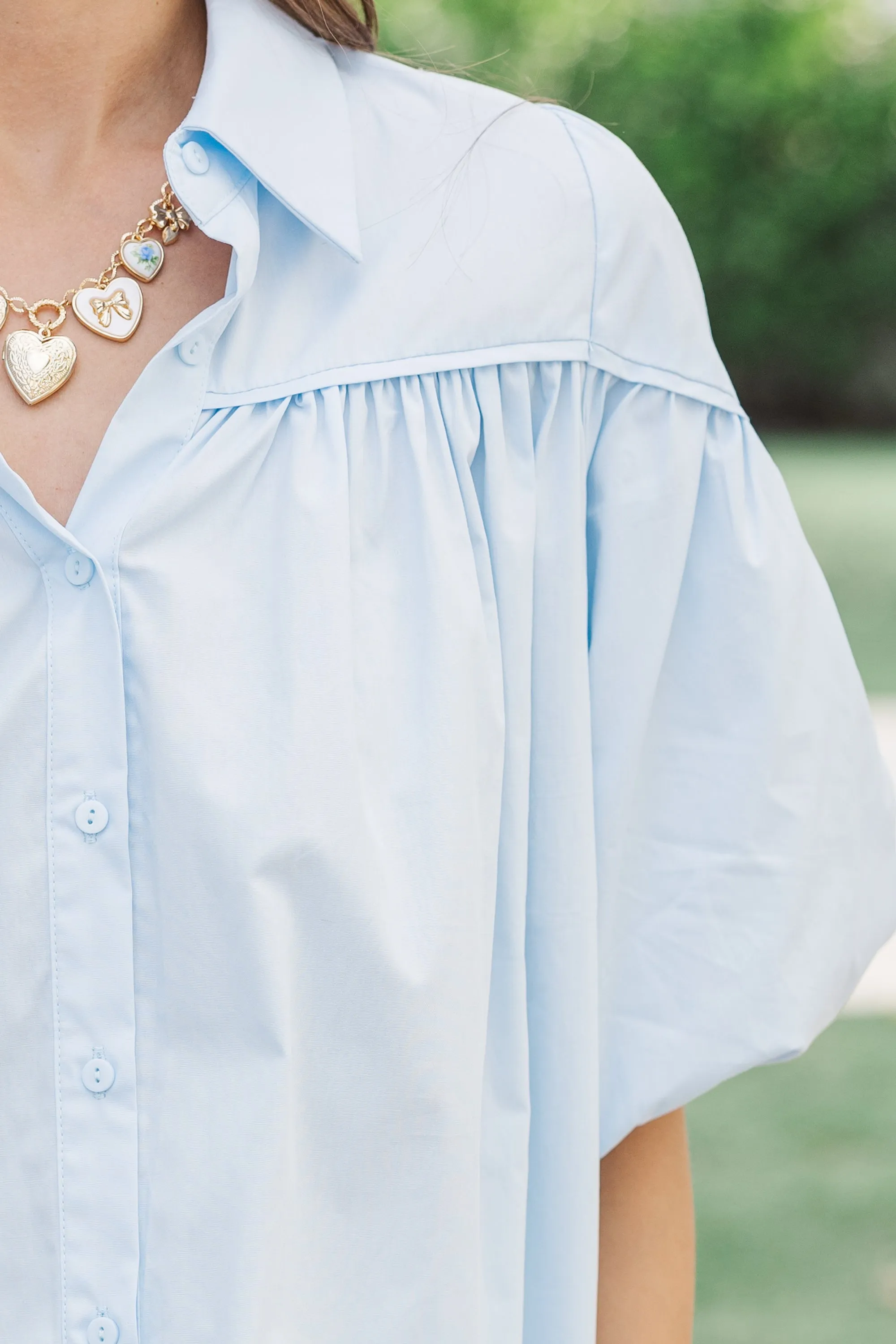 Better Than You Know Light Blue Puff Sleeve Blouse