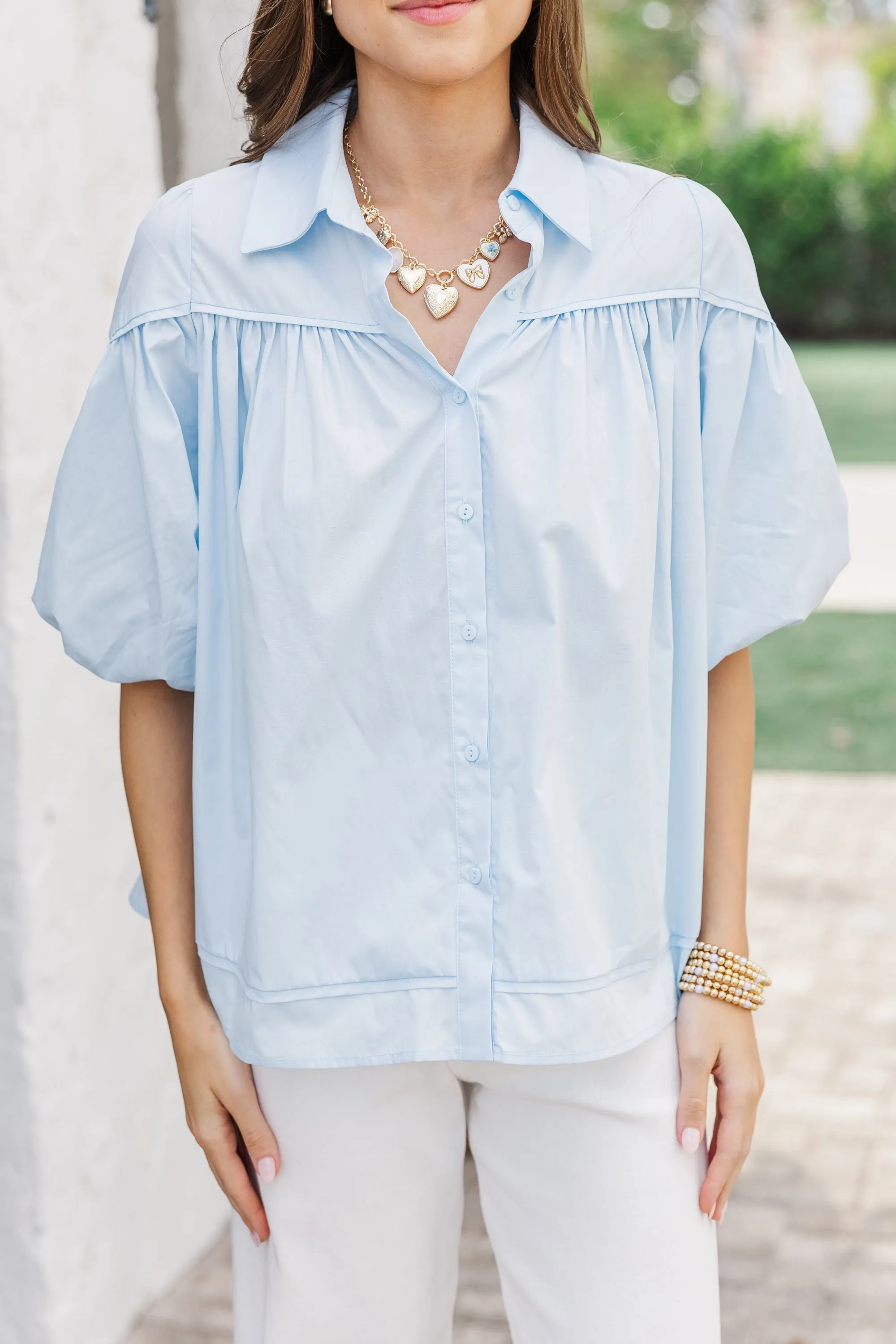Better Than You Know Light Blue Puff Sleeve Blouse