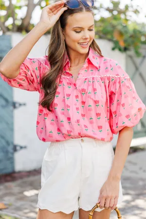 Better Than You Know Pink Floral Puff Sleeve Blouse