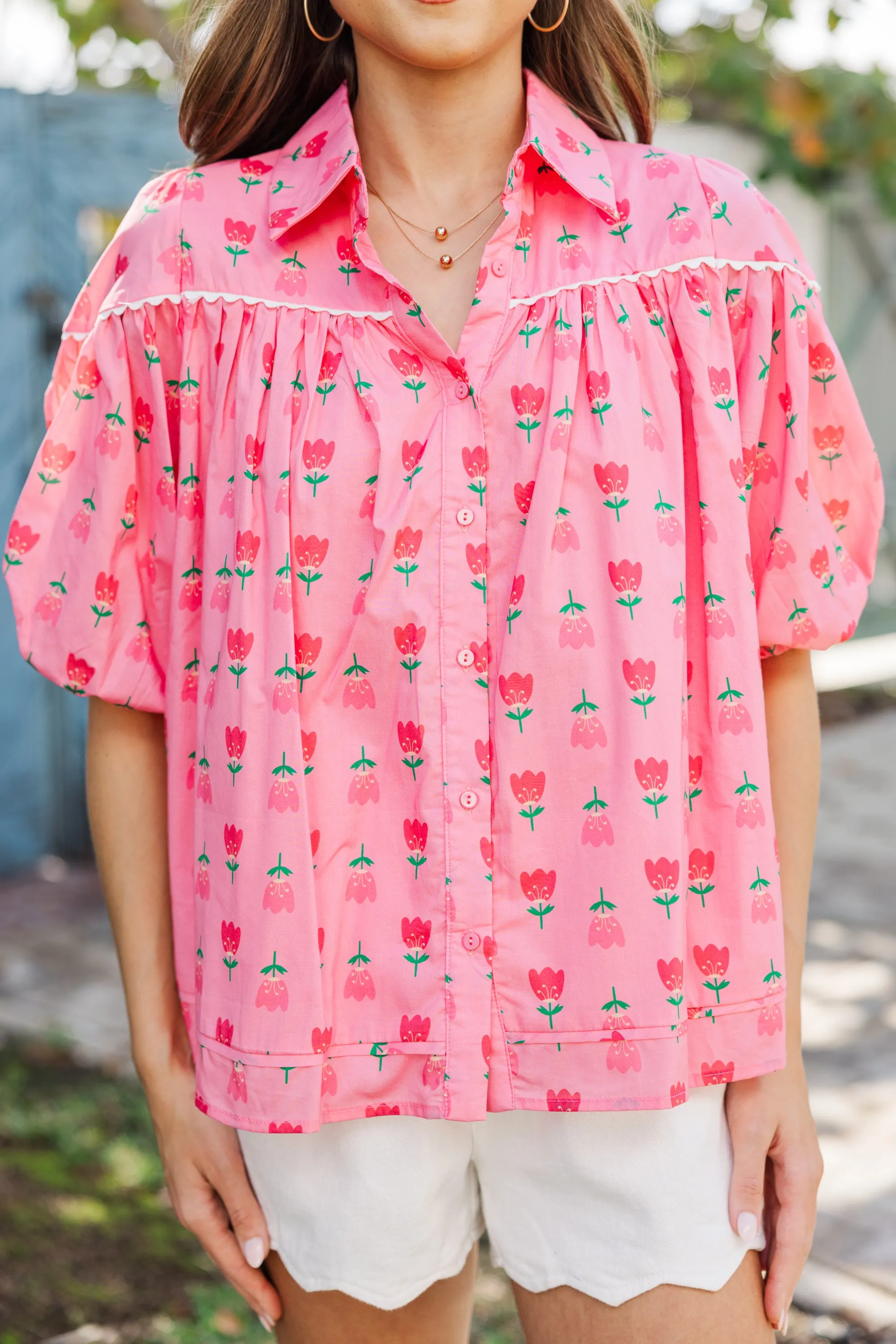 Better Than You Know Pink Floral Puff Sleeve Blouse