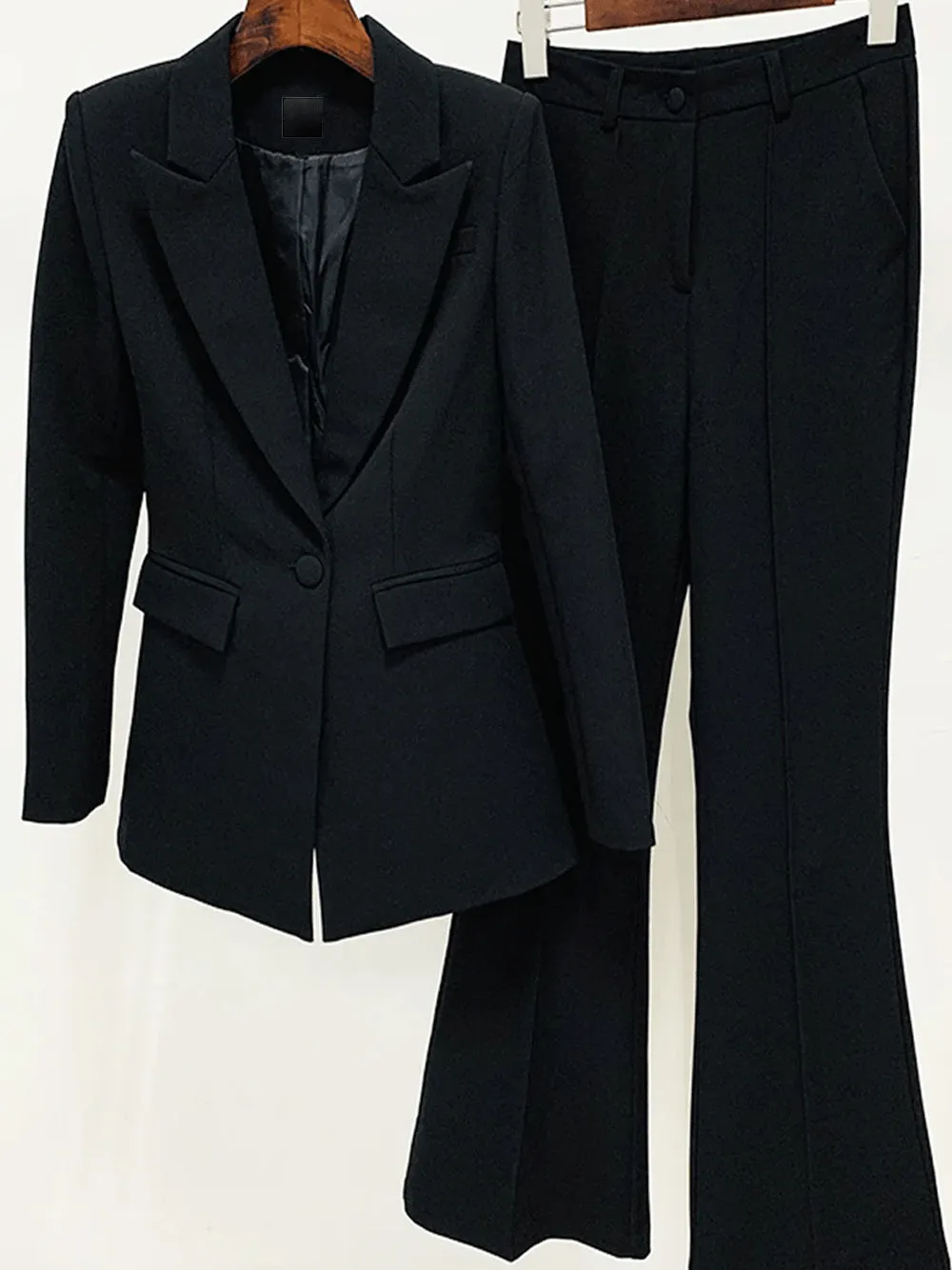 Black 2 Piece Peak Lapel Single Breasted Slim Fit Women's Suit