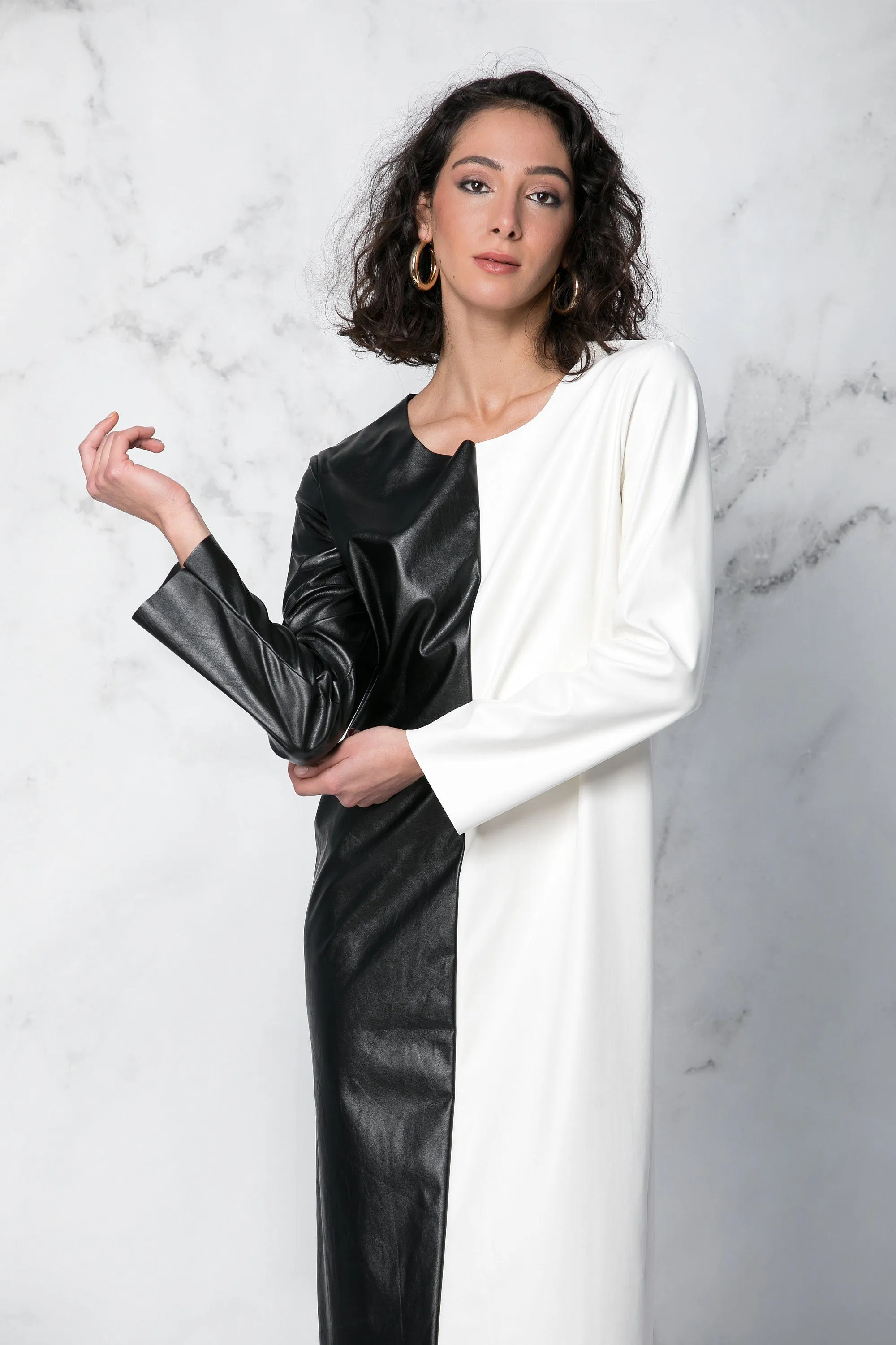 Black and White Dress, Faux Leather Dress, Black Maxi Dress, Pencil Dress, Kaftan Dress, Plus Size Dress, Minimalist Dress, Steampunk Dress