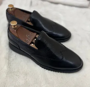 Black Soft Leather Wingtip Light Weight Loafers
