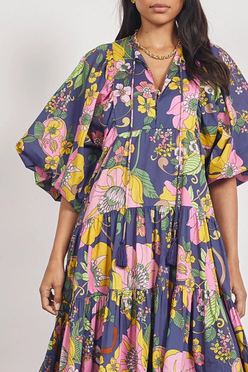 BOHEMIAN TRADERS VIVID BOHO MIDI DRESS NAVY