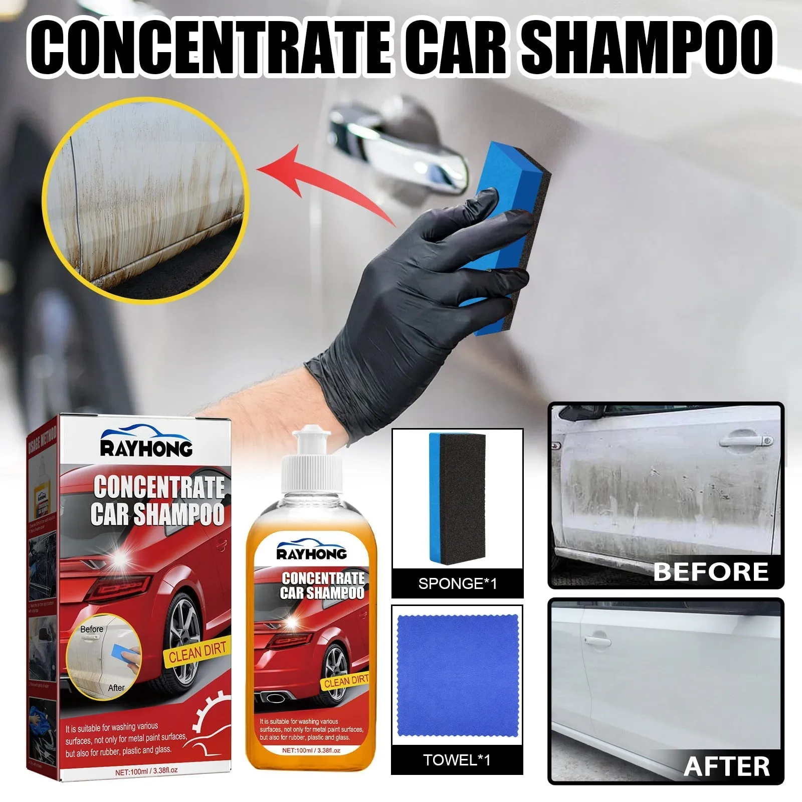 Car Exterior Shampoo Multipurpose Automotive Cleaners High Concentration Super Foam Strong Decontamination Auto Wash Supplies 100Ml