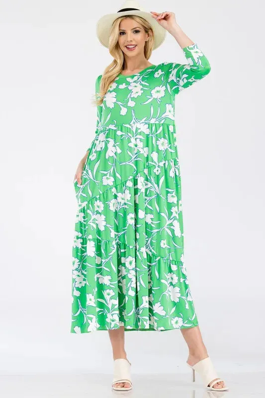 Celeste Full Size Floral Print Asymmetric Tiered Midi-Dress Plus Size