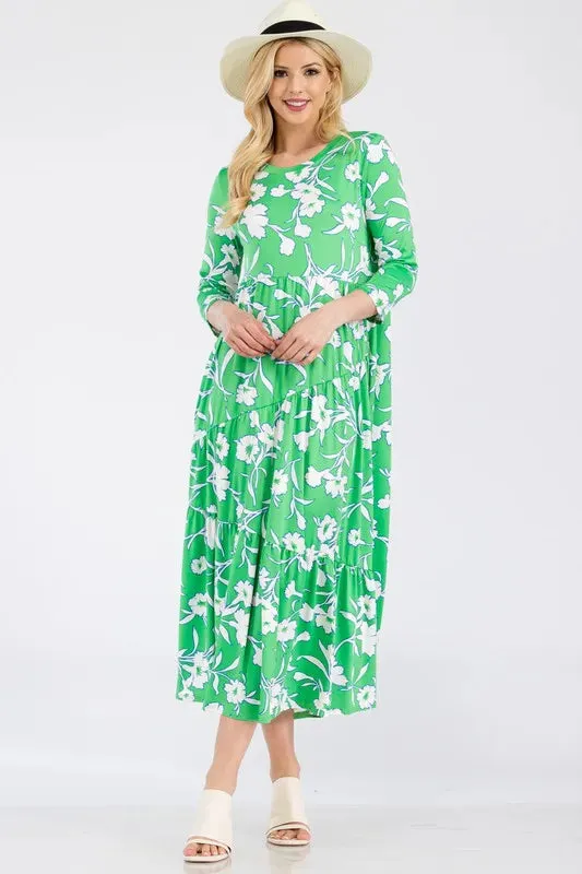 Celeste Full Size Floral Print Asymmetric Tiered Midi-Dress Plus Size
