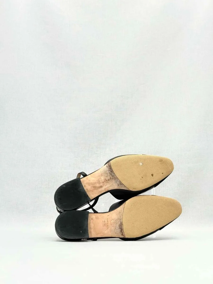 CHANEL Slingback Black Cap Toe Ballet Flats 35.5