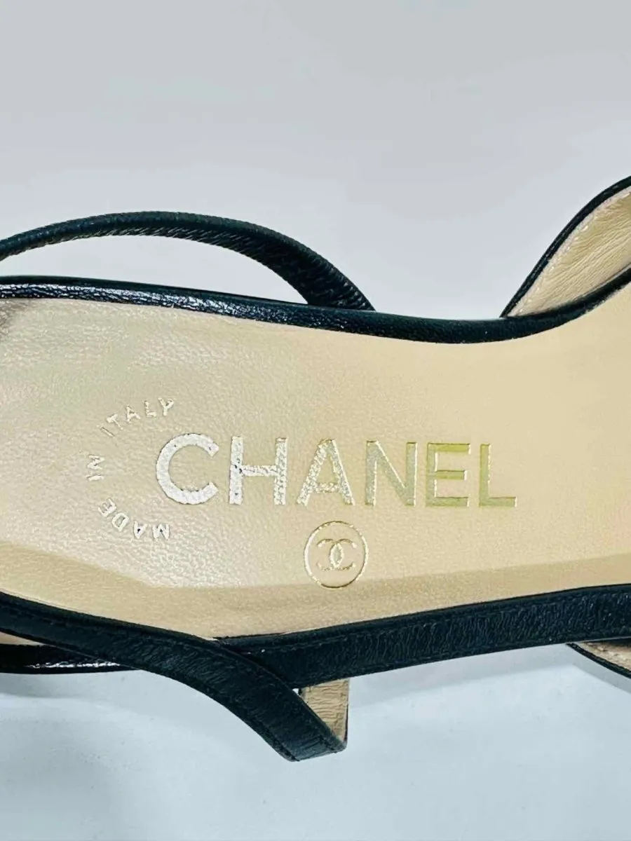 CHANEL Slingback Black Cap Toe Ballet Flats 35.5