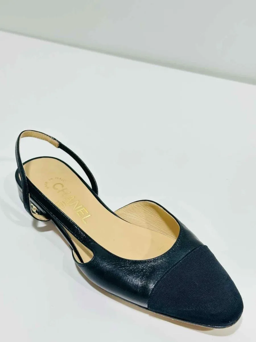 CHANEL Slingback Black Cap Toe Ballet Flats 35.5