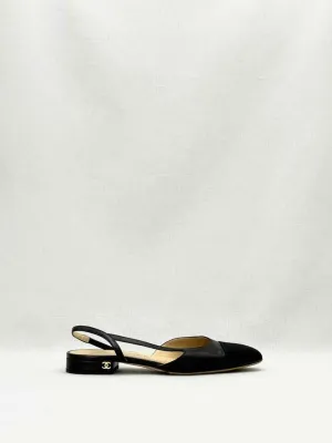CHANEL Slingback Black Cap Toe Ballet Flats 35.5