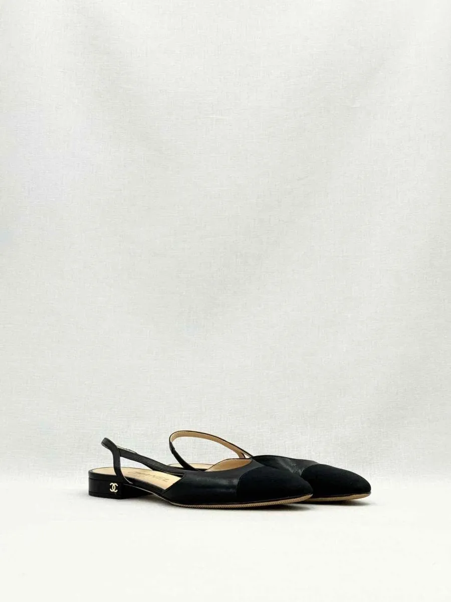 CHANEL Slingback Black Cap Toe Ballet Flats 35.5