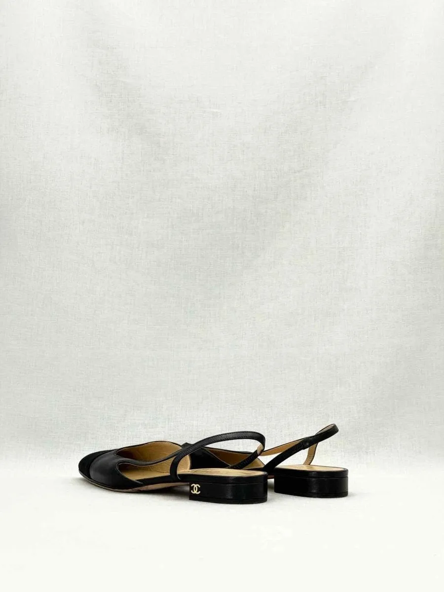 CHANEL Slingback Black Cap Toe Ballet Flats 35.5