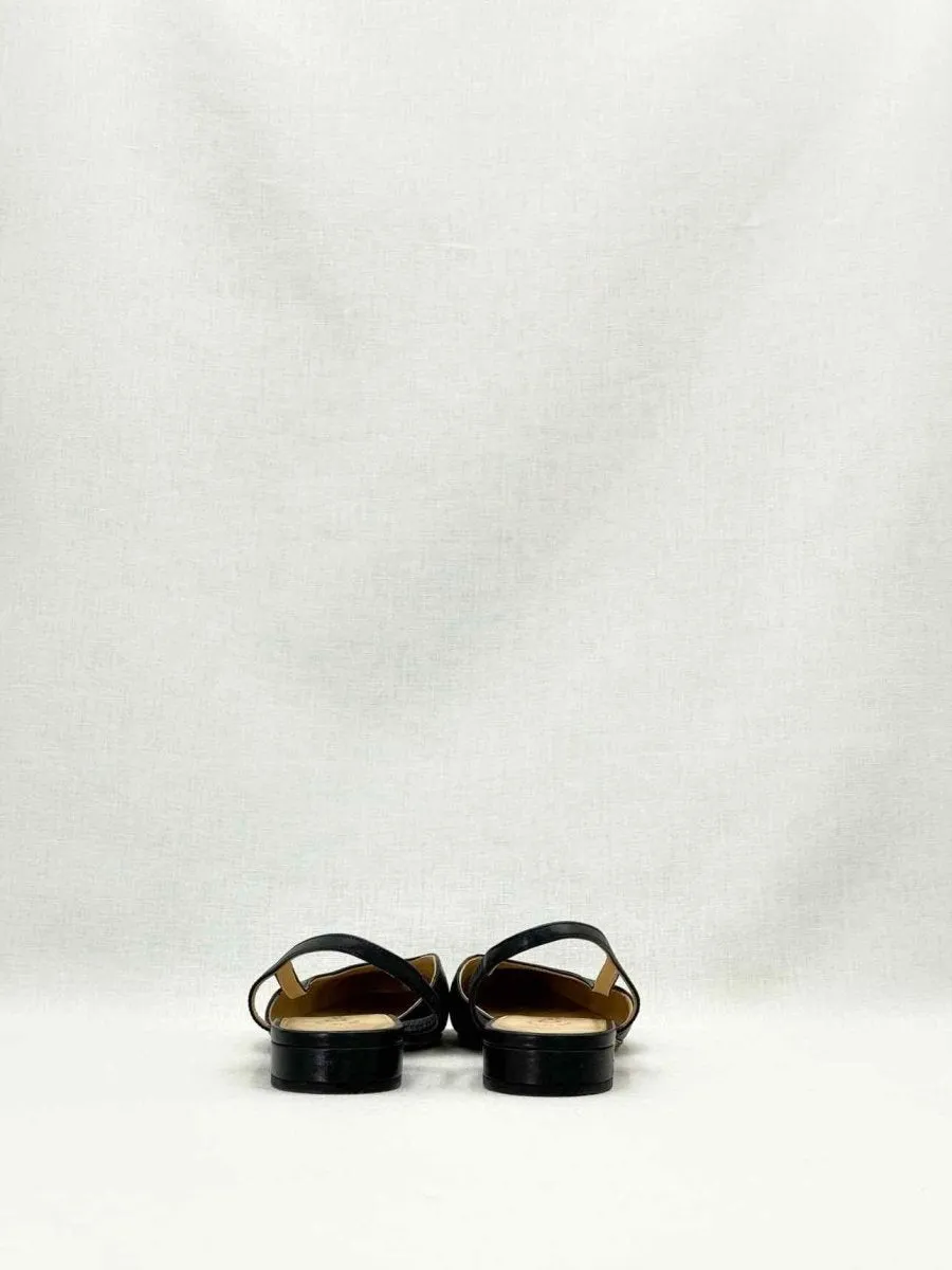 CHANEL Slingback Black Cap Toe Ballet Flats 35.5