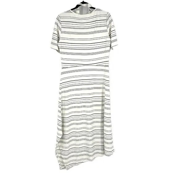 Club Monaco Striped Square Neck Knit Midi Dress Ivory Egret Black Large