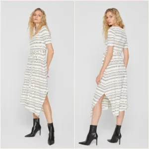 Club Monaco Striped Square Neck Knit Midi Dress Ivory Egret Black Large