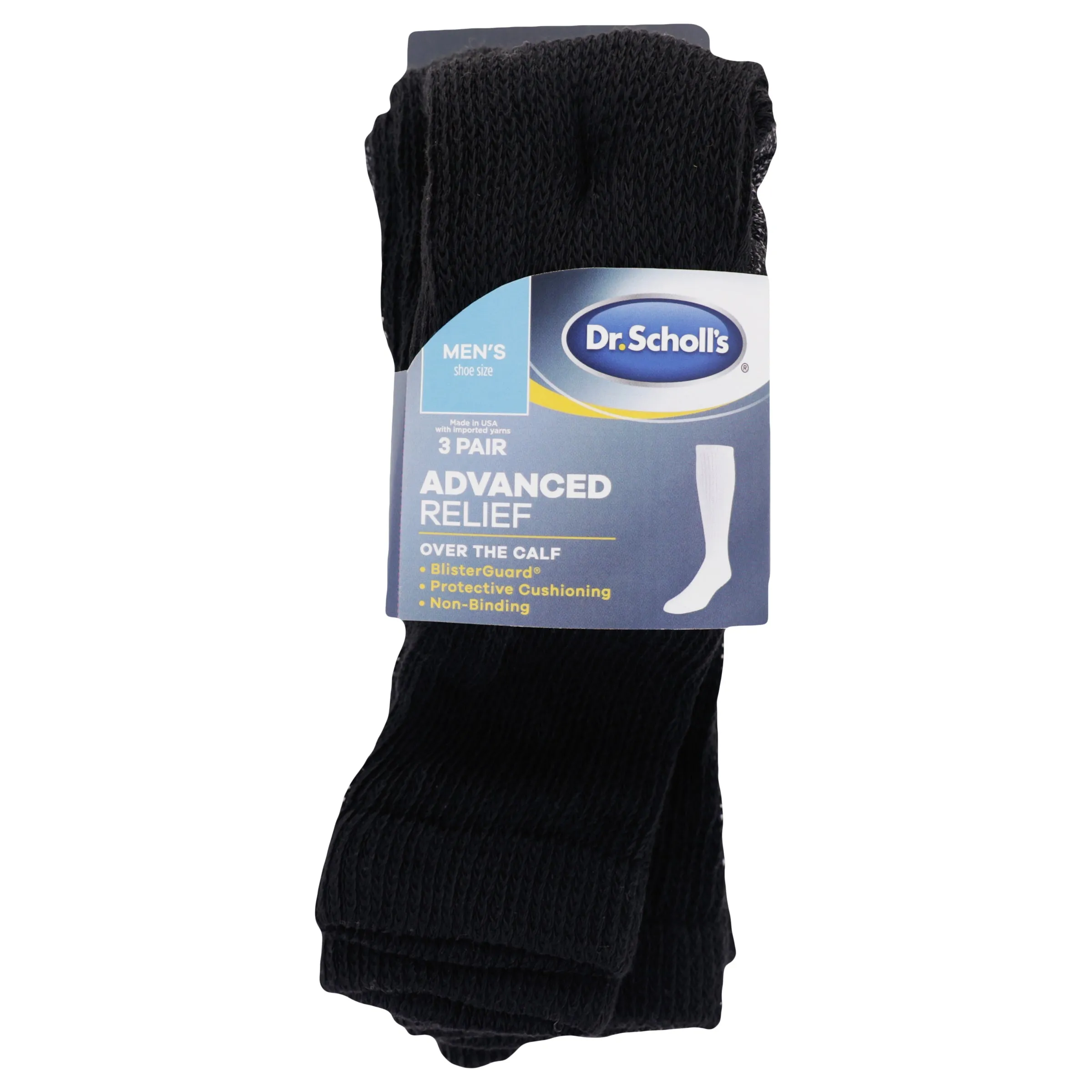 Dr. Scholl's Men's Advanced Relief Blister Guard® Over the Calf Socks 3 Pair Pack - Non-Binding, Cushioned Comfort