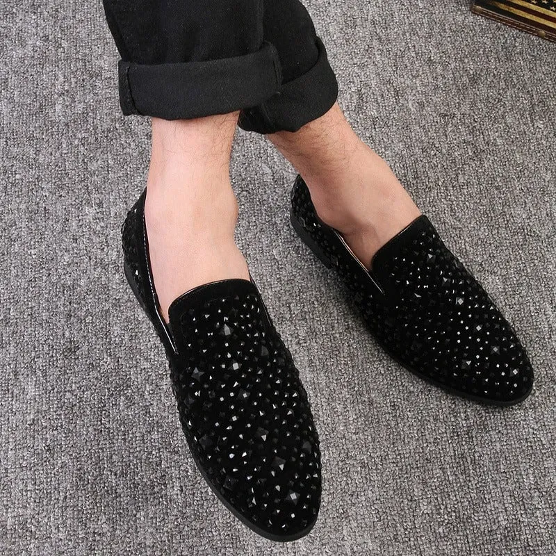 Fashionable Black Rhinestone Casual,Wedding,Party Wear Moccasins Loafer Shoes-Unique and Classy
