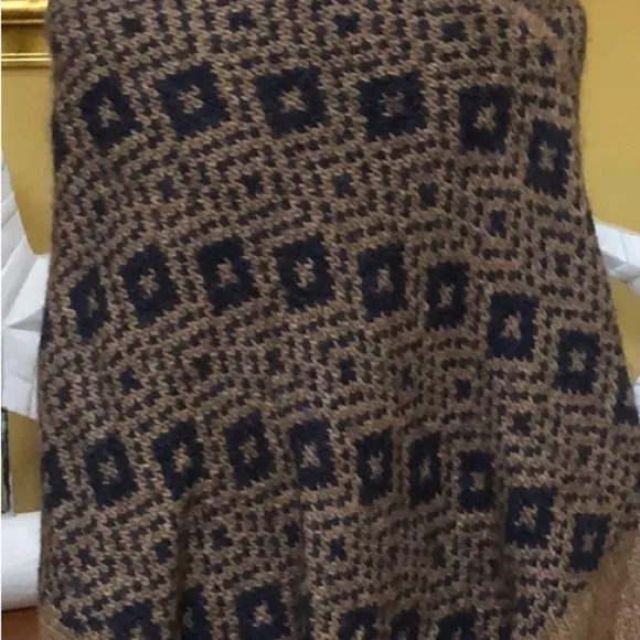 Fratelli Talli Navy Blue Brown Alpaca Wool Blend Pullover Poncho Made in Italy