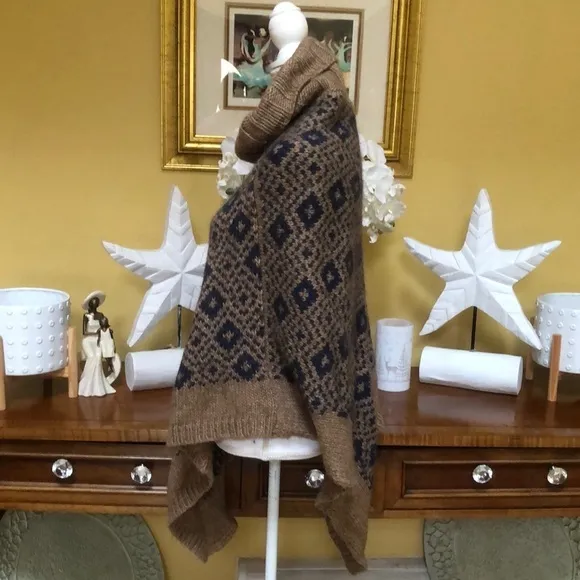 Fratelli Talli Navy Blue Brown Alpaca Wool Blend Pullover Poncho Made in Italy