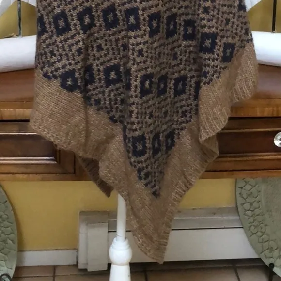Fratelli Talli Navy Blue Brown Alpaca Wool Blend Pullover Poncho Made in Italy