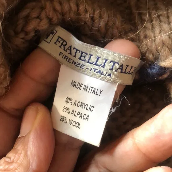 Fratelli Talli Navy Blue Brown Alpaca Wool Blend Pullover Poncho Made in Italy