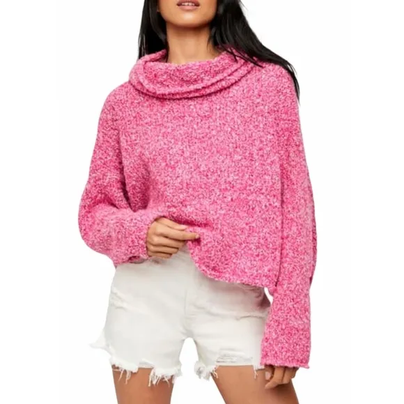 Free People NEW BFF Cowl Neck Sweater Pink Medium