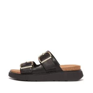 Gen-FF Buckle Two-Bar Leather Slides in Black