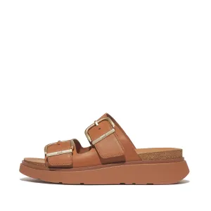 Gen-FF Buckle Two-Bar Leather Slides in Light Tan