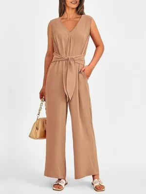 Genesis Sleeveless V-Neck Belted Wide-Leg Jumpsuit