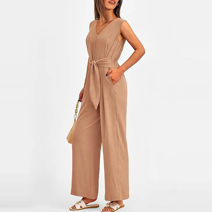 Genesis Sleeveless V-Neck Belted Wide-Leg Jumpsuit