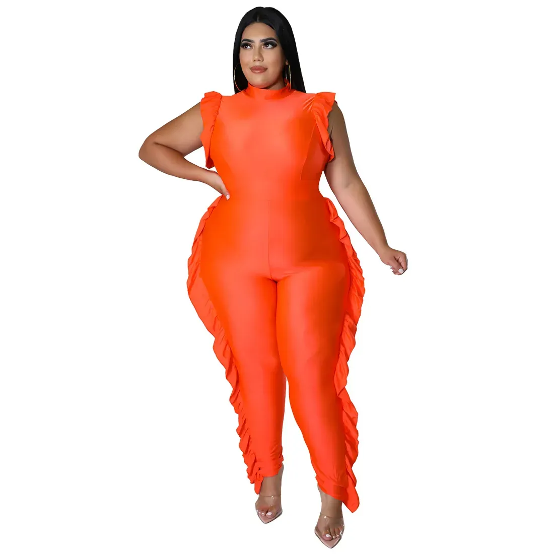 Gianna Plus Size High-Neck Ruffle Bodycon Jumpsuit