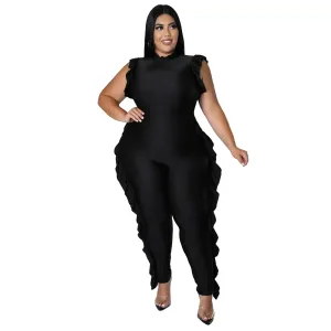 Gianna Plus Size High-Neck Ruffle Bodycon Jumpsuit