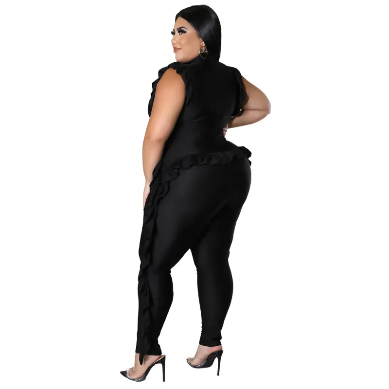 Gianna Plus Size High-Neck Ruffle Bodycon Jumpsuit