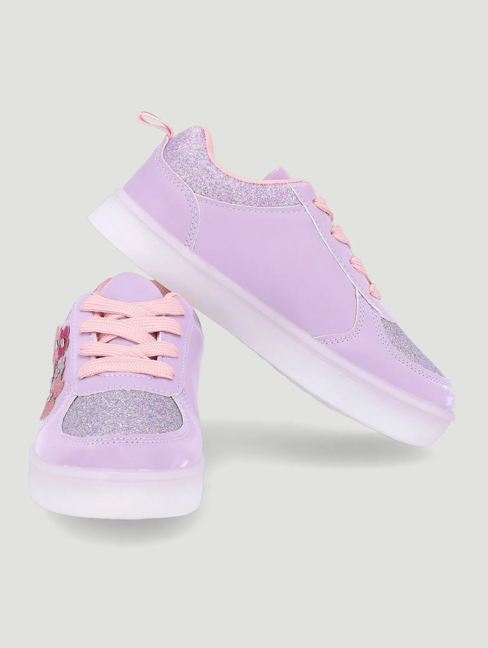 Girls Lilac Flower Light Up Sneaker - Purple