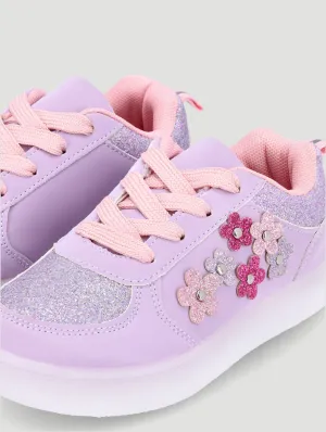 Girls Lilac Flower Light Up Sneaker - Purple